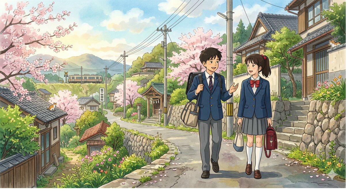 ハイデルベルク大学の図書館で漢字を勉強する学生のイラスト